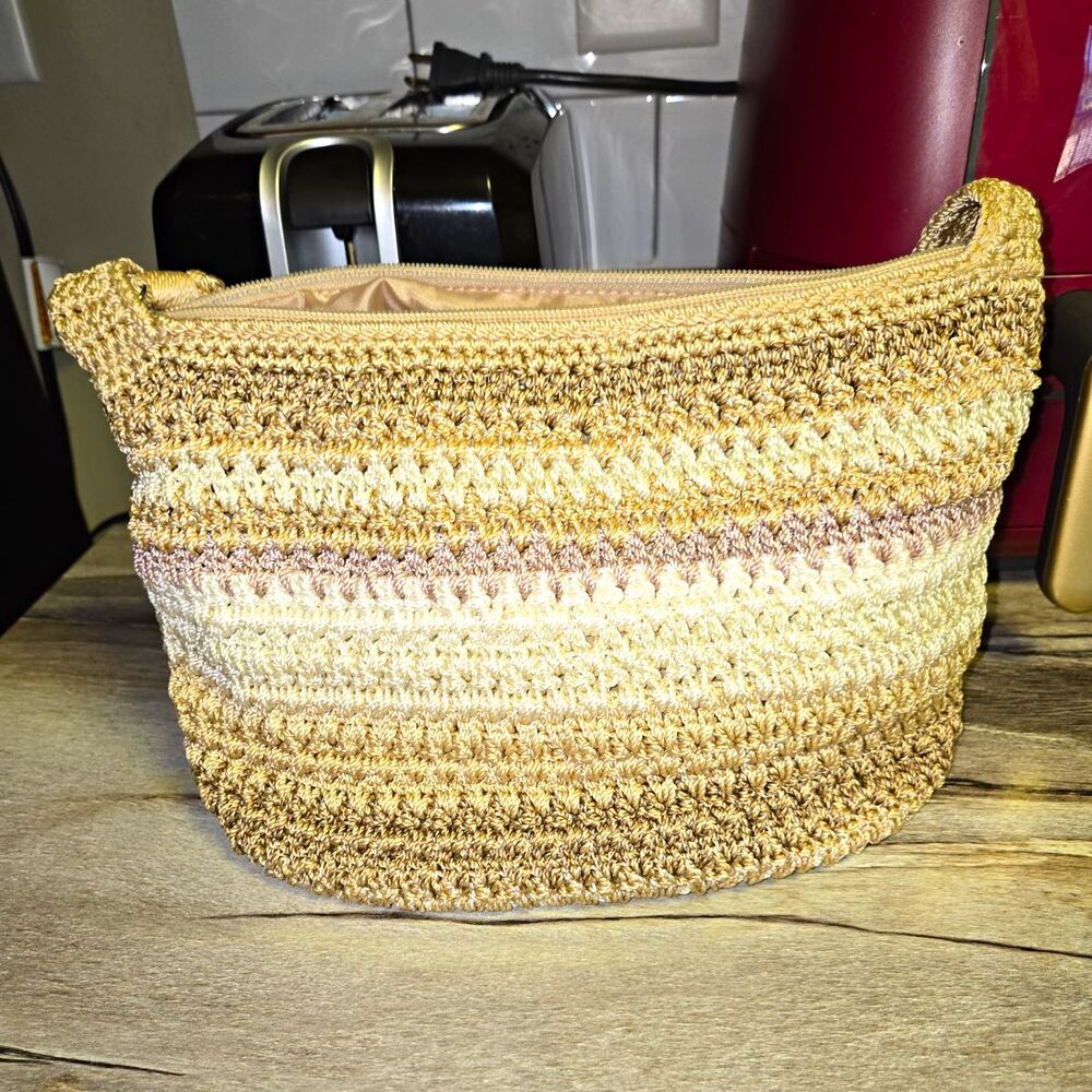 The Sak Casual Classics Crochet Demi Bag Tan Cream Earth Multi Neutral Purse